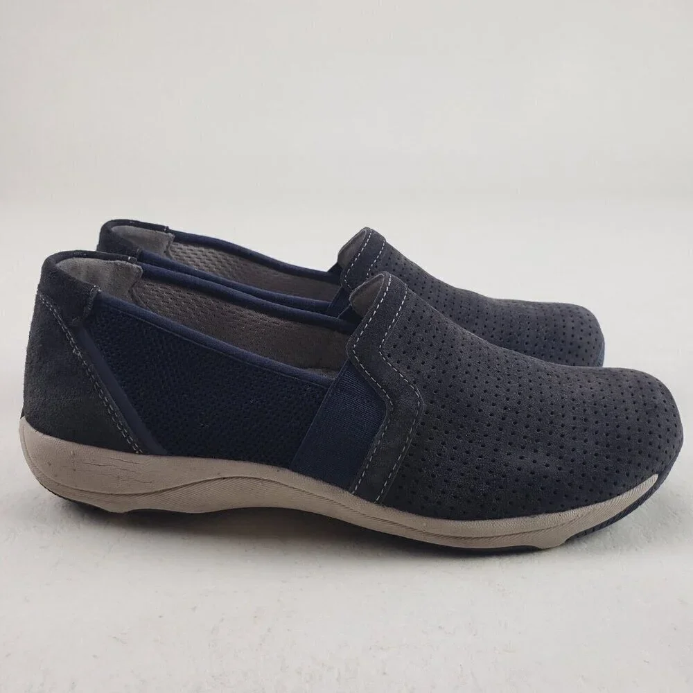 Dansko Halle Suede Slip On Shoe Womens 6.5 7 37 Blue Perforated Comfort Flat